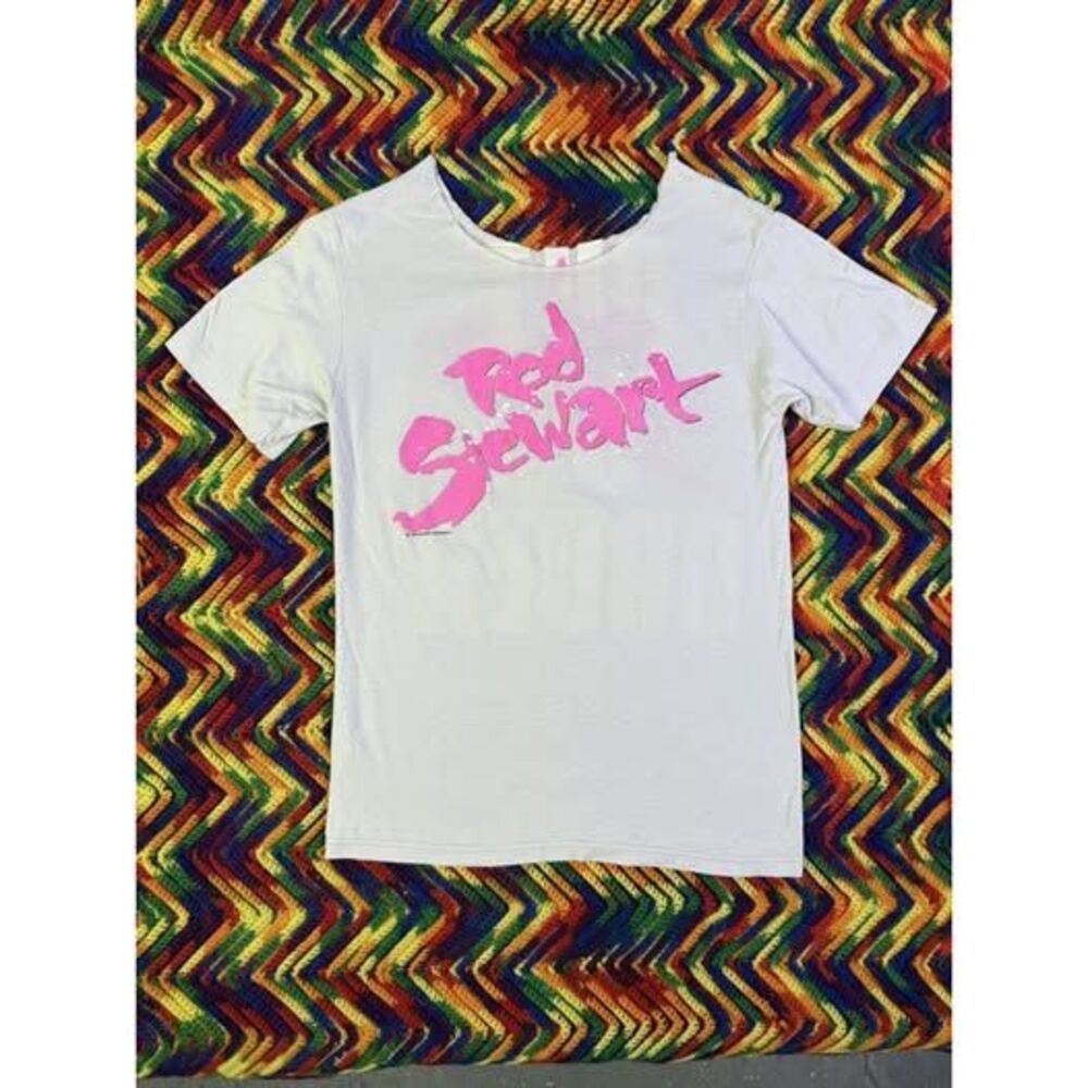 vintage 80s ROD STEWART Out of Order Tour Concert Shirt LARGE (cut Collar)